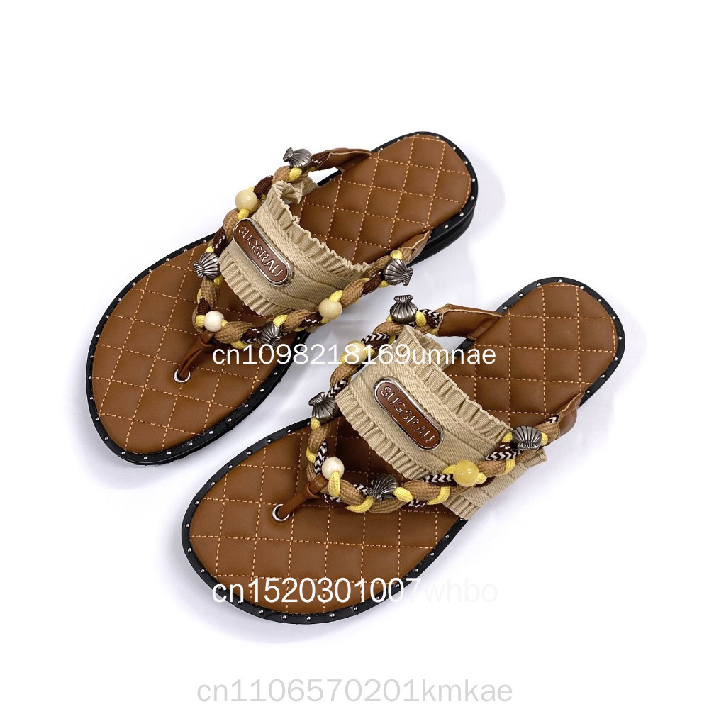 Flip Flop Leather Men - Neue Retro Gewebte Damen-Hausschuhe mit Dicker