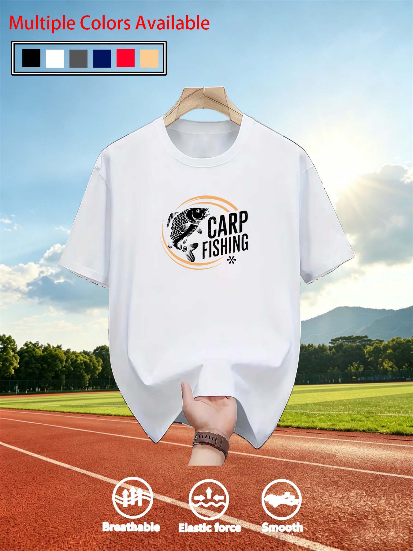 Tee Graphic Print - Herren O-Ausschnitt Kurzarm T-Shirt Karpfenangeln Fisch-Grafikdruck